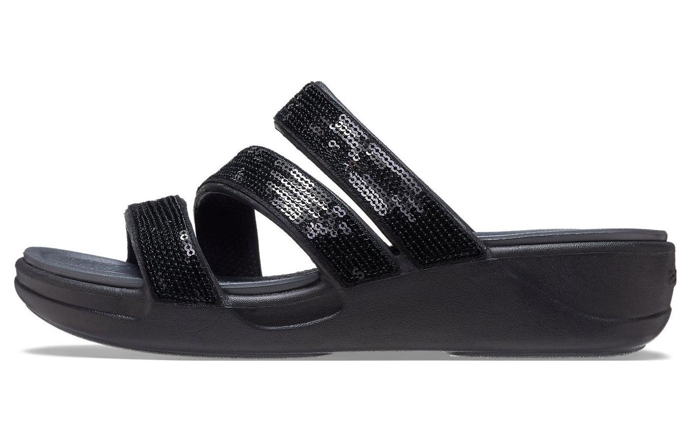 (Women) Crocs Boca Strappy Wedge Sandals 'Black' 207645-001