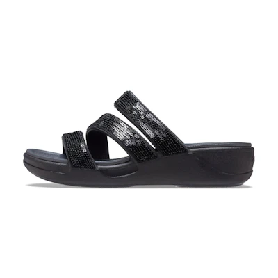 (W) Crocs Boca Strappy Wedge Sandals 'Black'