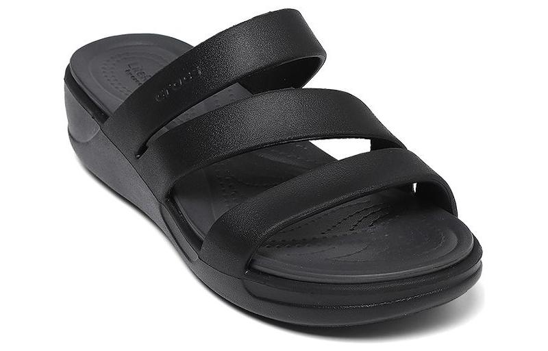 Order Crocs卡駱馳 Boca Strappy Wedge 防滑耐磨 一字拖鞋 女款 黑