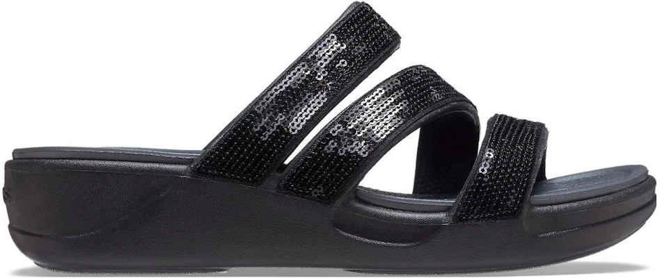 Crocs卡駱馳 BOCA 亮片綁帶坡跟拖鞋 女款 黑色 Order Crocs卡駱馳 BOCA 亮片綁帶坡跟拖鞋 女款 黑色
