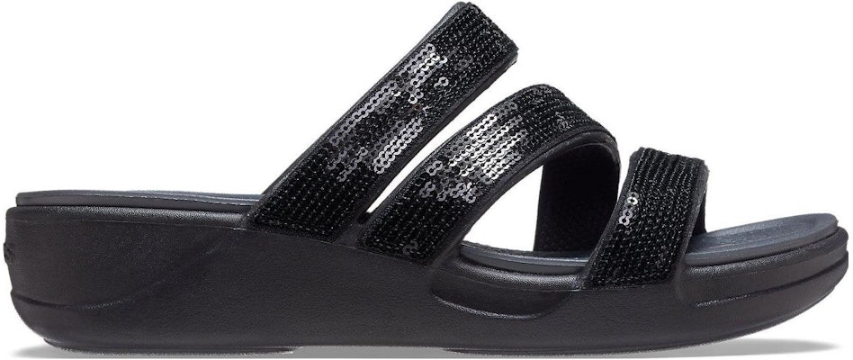 Crocs卡駱馳 BOCA 亮片綁帶坡跟拖鞋 女款 黑色 Order Crocs卡駱馳 BOCA 亮片綁帶坡跟拖鞋 女款 黑色