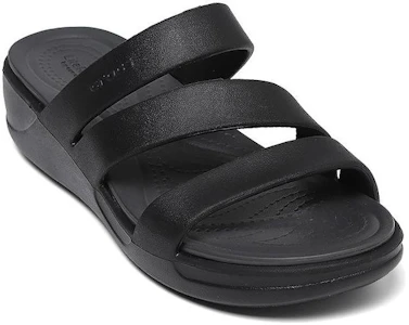 Lookbook Crocs卡駱馳 Boca Strappy Wedge 防滑耐磨 一字拖鞋 女款 黑