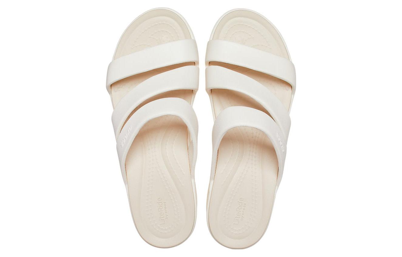 Lookbook Crocs卡駱馳 百搭 一字拖鞋 女款 白色