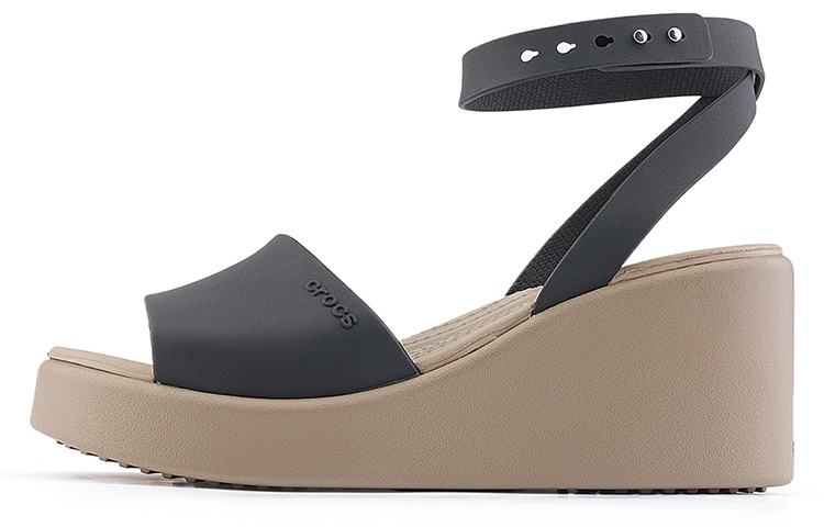 (Women) Crocs Brooklyn Ankle Strap Wedge Sandals 'Black Beige' 209406-07H