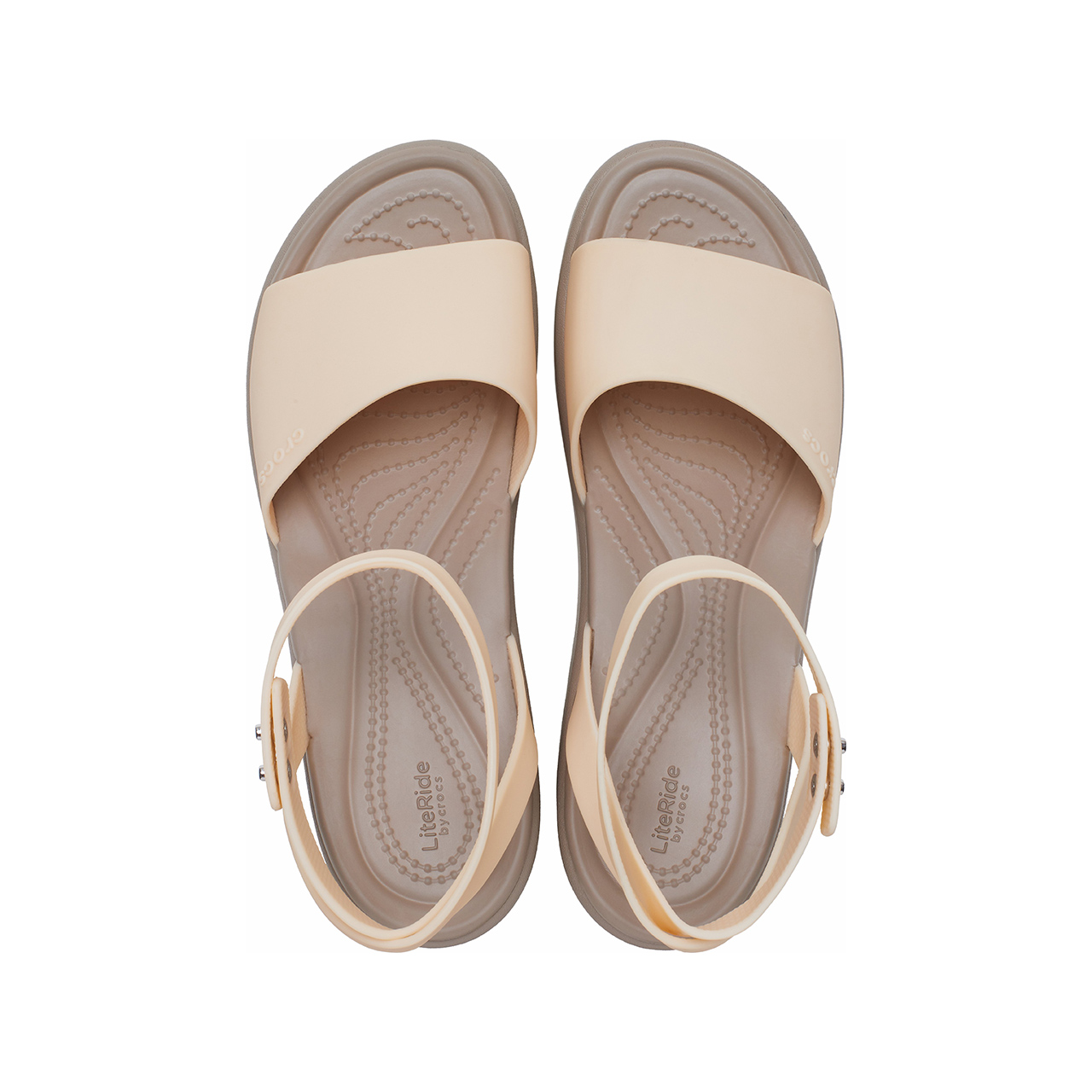 Shop Crocs卡樂馳 布魯克林坡跟一字帶涼鞋 女款 暖卡其