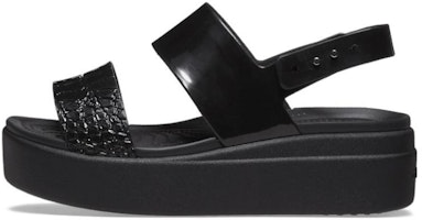 (Women) Crocs Brooklyn Croco Shine Low Wedge 'Black' 209360 (Women) Crocs Brooklyn Croco Shine Low Wedge 'Black' 209360