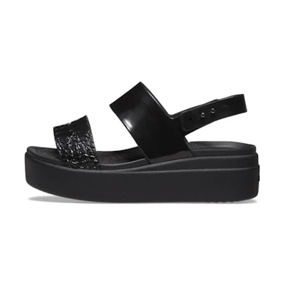 (W) Crocs Brooklyn Croco Shine Low Wedge 'Black'