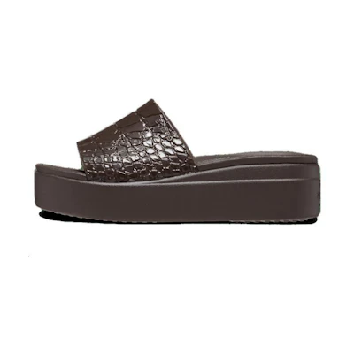 (W) Crocs Brooklyn Croco Shine Slide Sandals 'Espresso'