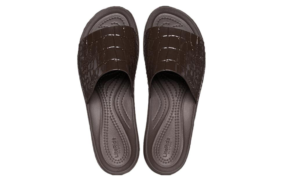 Lookbook (Women) Crocs Brooklyn Croco Shine Slide Sandals 'Espresso' 209253-206