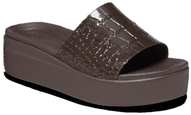 (Women) Crocs Brooklyn Croco Shine Slide Sandals 'Espresso' 209253-206 Lookbook (Women) Crocs Brooklyn Croco Shine Slide Sandals 'Espresso' 209253-206