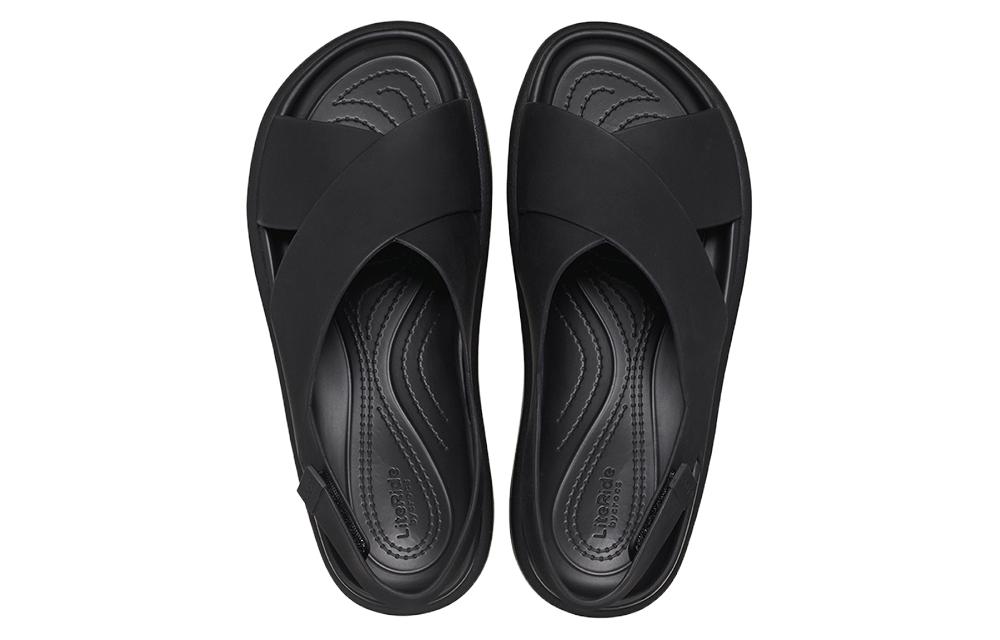 Lookbook Crocs卡駱馳 簡約休閒 一字帶涼鞋 女款 黑色