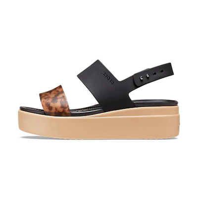 (W) Crocs Brooklyn Tort Low Wedge 'Black Brown'