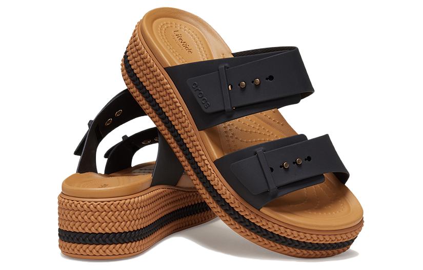 Shop Crocs卡骆驰 舒適簡約百搭 一字拖鞋 4.5cm 女款 黑色