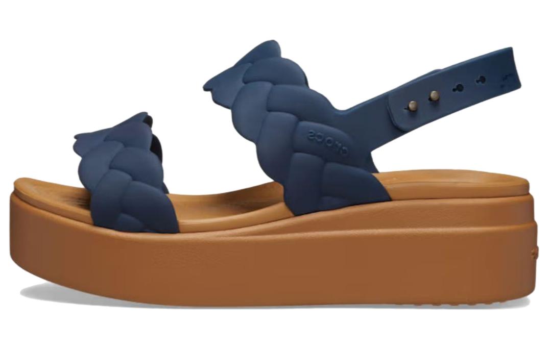 Buy Crocs卡骆驰 圓頭增高坡跟搭扣 一字帶涼鞋 女款 海軍藍