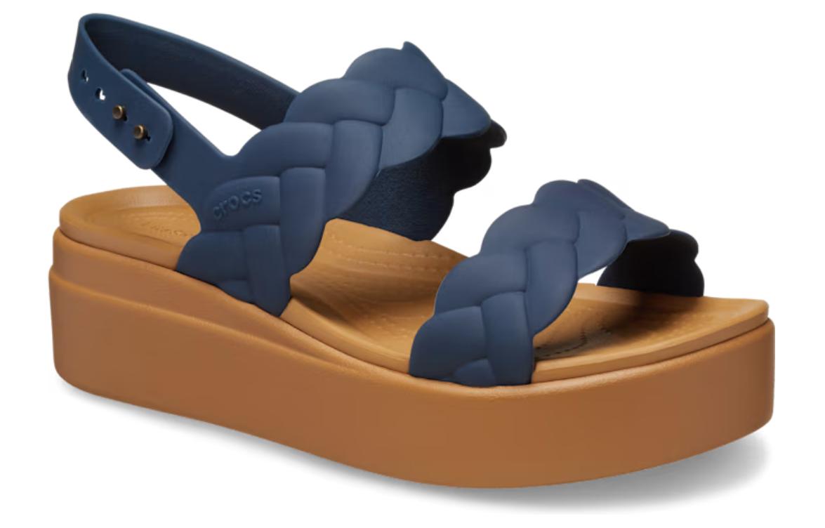 Order Crocs卡骆驰 圓頭增高坡跟搭扣 一字帶涼鞋 女款 海軍藍