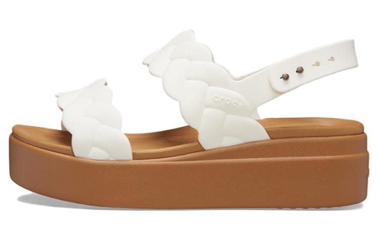 (Women) Crocs Brooklyn Woven Wedge Sandals 'White Brown' 209977-0WV