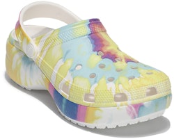 (W) 女性用クロックスクラシッククロッグ、タイダイ柄、軽量、快適なサンダル、ピンクブルー。 207151-94S Lookbook (W) 女性用クロックスクラシッククロッグ、タイダイ柄、軽量、快適なサンダル、ピンクブルー。 207151-94S