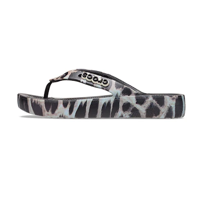 (W) Crocs Classic Cloud Flip-Flops 'Black Leopard Print'
