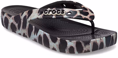 Shop (Women) Crocs Classic Cloud Flip-Flops 'Black Leopard Print' 207845-0CU