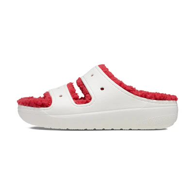 (W) Crocs Classic Cozzzy Holiday Sweater Sandal 'White Red'