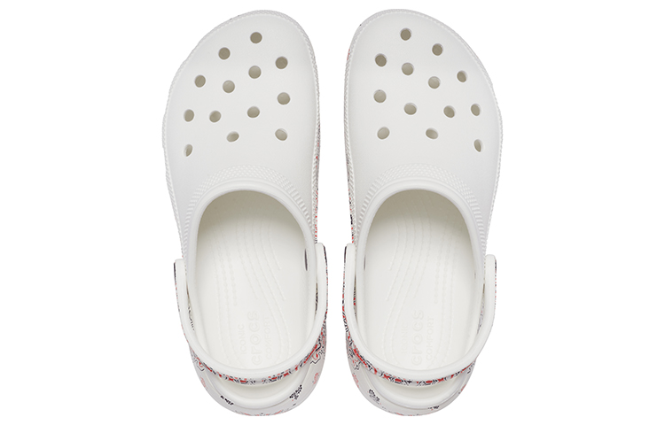 Purchase 卡駱馳 Classic Clog 滿印繪畫圖案 厚底運動涼鞋 白