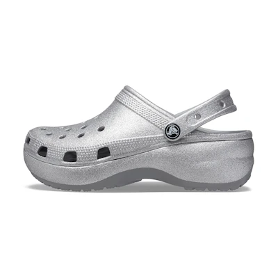 (W) Crocs Classic Platform Glitter Clog 'Silver'