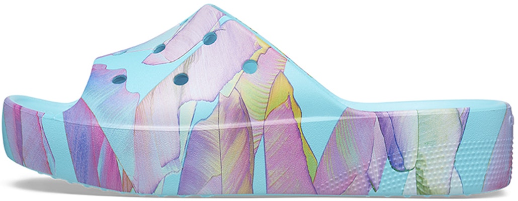 (Women) Crocs Classic Platform Palm Print Slide 'Blue Multi-Color' 208607-4NQ Buy (Women) Crocs Classic Platform Palm Print Slide 'Blue Multi-Color' 208607-4NQ