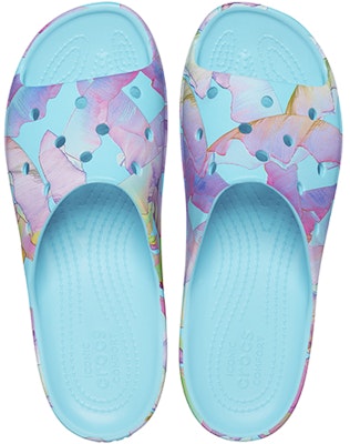 (Women) Crocs Classic Platform Palm Print Slide 'Blue Multi-Color' 208607-4NQ Shop (Women) Crocs Classic Platform Palm Print Slide 'Blue Multi-Color' 208607-4NQ