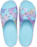 Shop Crocs卡駱馳 經典雲朵棕櫚樹印花 防滑耐磨 運動拖鞋 女款 藍色