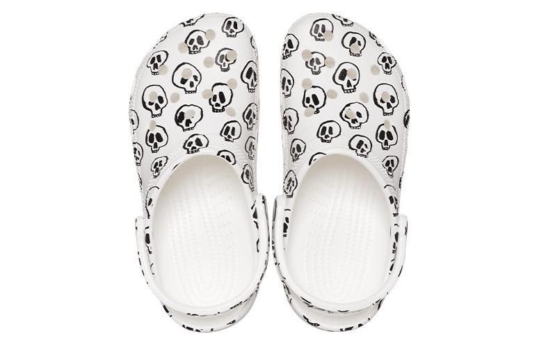 (W) Crocs Classic Skull Print Clogs 'White Black' 圖 5