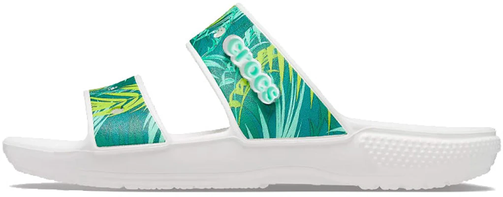 (W) Crocs Classique Tropicale Extérieur Mules Plates Vertes et Blanches. 207183-94S Buy (W) Crocs Classique Tropicale Extérieur Mules Plates Vertes et Blanches. 207183-94S