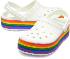 Shop Crocs Crocband Platform Rainbow 舒適厚底洞洞涼鞋 女款 白彩虹