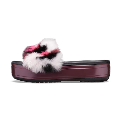 (W) Crocs Crocband Platform So Luxe Slide 'Burgundy Fluffy'