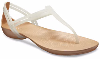 Lookbook Crocs Isabella T 字帶簡約休閒露趾涼鞋 女款 白棕色