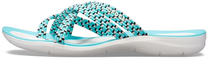 (Women) Crocs Knitted Flip-Flops Blue White 205728-4DY (Women) Crocs Knitted Flip-Flops Blue White 205728-4DY