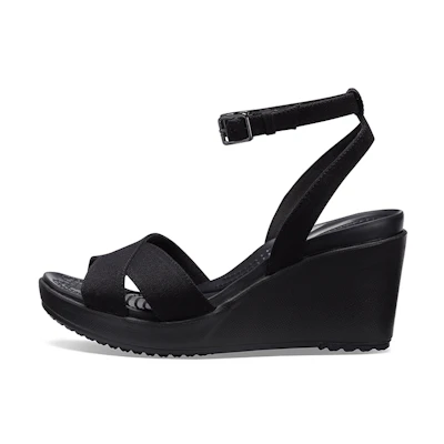 (W) Crocs Leigh II Cross Strap Ankle Wedge Sandals 'Black'