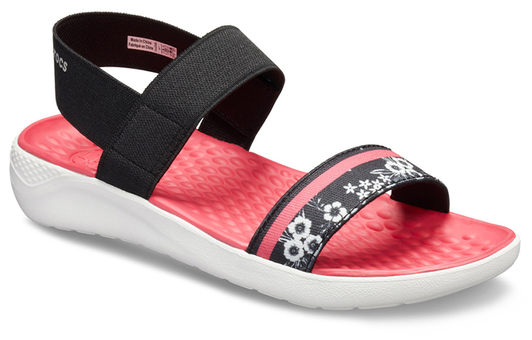 Lookbook (W) Crocs LiteRide Corak Selipar Outdoor Hitam Merah 'Black Red' 205868-066