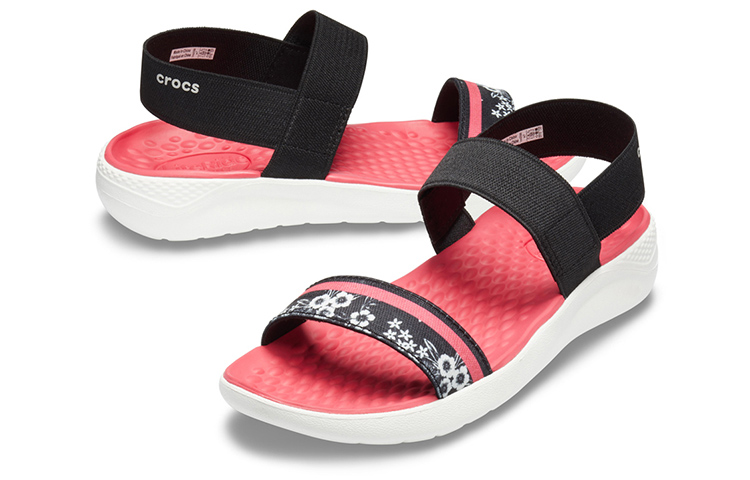 Shop (W) Crocs LiteRide Corak Selipar Outdoor Hitam Merah 'Black Red' 205868-066