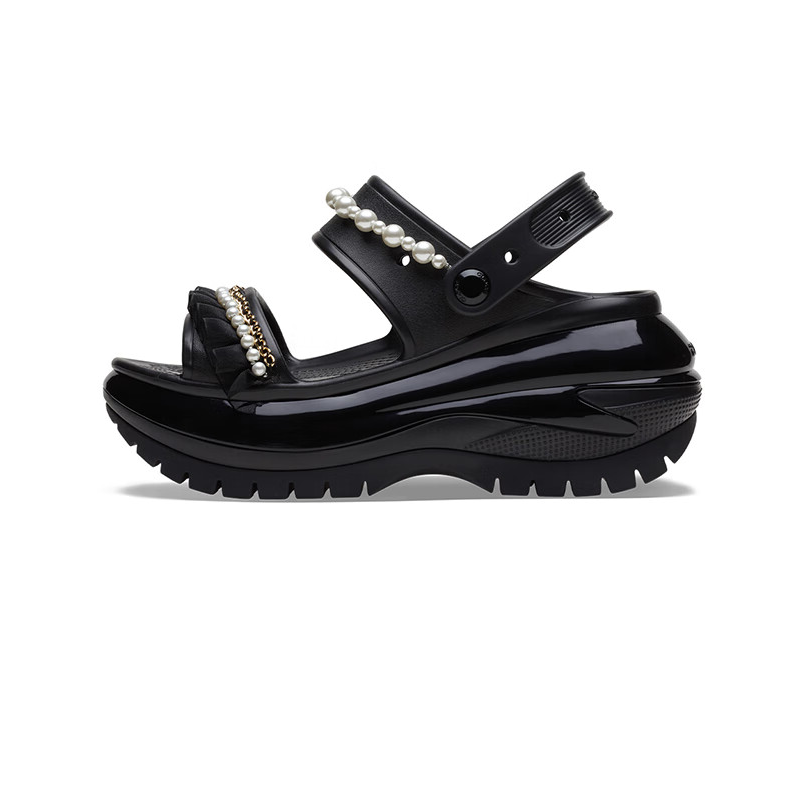 (Women) Crocs Mega Crush Pearl Ruffle Sandal 'Black' 210179