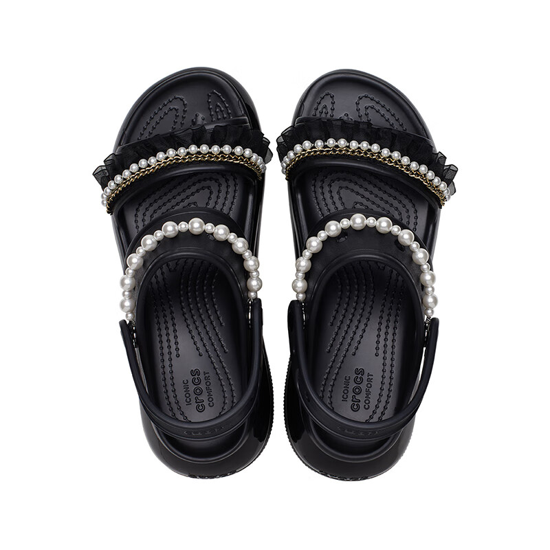 Shop (W) Crocs Mega Crush Pearl Ruffle Sandal 'Hitam' 210179