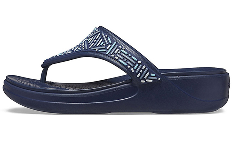 (Women) Crocs Monterey Beaded Flip-Flops Deep Blue 206851-410