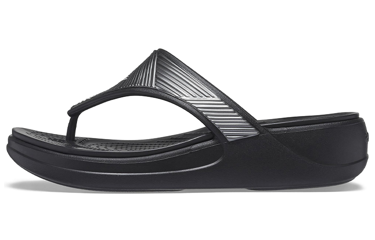 (Women) Crocs Monterey Metallic Stylish Black Slippers 206850-001