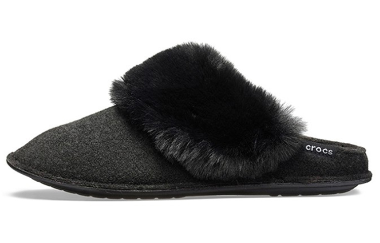 (W) Crocs Mule Fur Slippers 'Black'