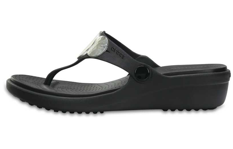 (Women) Crocs Sanrah Embellished Wedge Flip 'Black Comfort' 204009-923