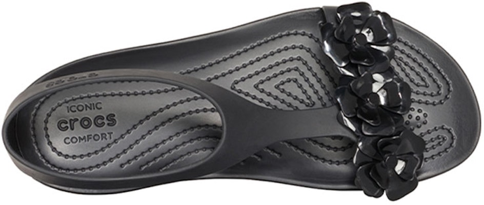 (Women) Crocs Serena Sandal 'Geometric Metallic Floral Cut-Out Black' 205601-060 Purchase (Women) Crocs Serena Sandal 'Geometric Metallic Floral Cut-Out Black' 205601-060