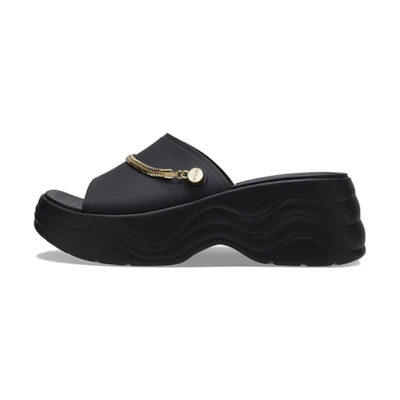 (W) Crocs Skyline Shimmer Slides 'Black Gold'