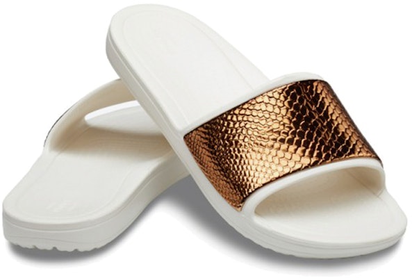 Crocs Sloane Metaltext 輕便舒適平底拖鞋 女款 白金 Shop Crocs Sloane Metaltext 輕便舒適平底拖鞋 女款 白金
