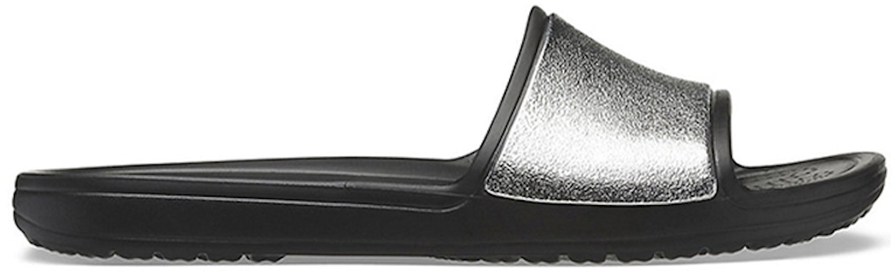(W) Selipar Kasual Crocs Sloane Shine Low Slide Flat 'Black Silver' Hitam Perak 206921-001 Order (W) Selipar Kasual Crocs Sloane Shine Low Slide Flat 'Black Silver' Hitam Perak 206921-001