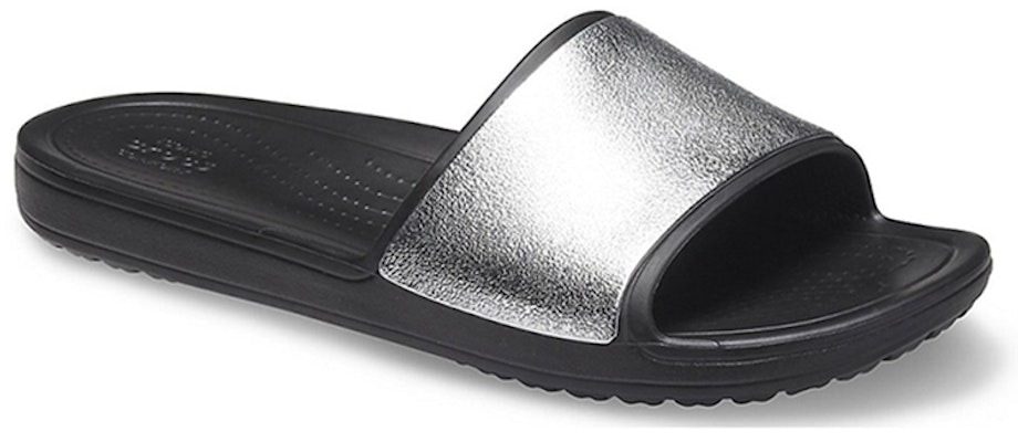 (W) Selipar Kasual Crocs Sloane Shine Low Slide Flat 'Black Silver' Hitam Perak 206921-001 Lookbook (W) Selipar Kasual Crocs Sloane Shine Low Slide Flat 'Black Silver' Hitam Perak 206921-001