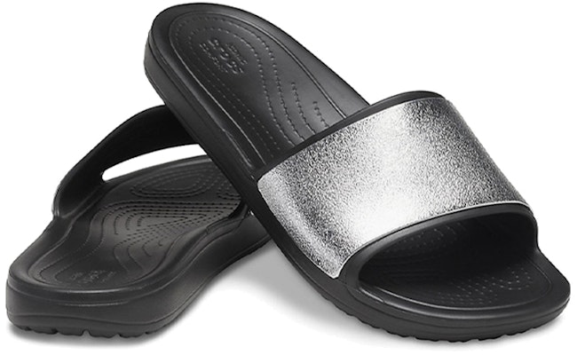 (W) Selipar Kasual Crocs Sloane Shine Low Slide Flat 'Black Silver' Hitam Perak 206921-001 Shop (W) Selipar Kasual Crocs Sloane Shine Low Slide Flat 'Black Silver' Hitam Perak 206921-001